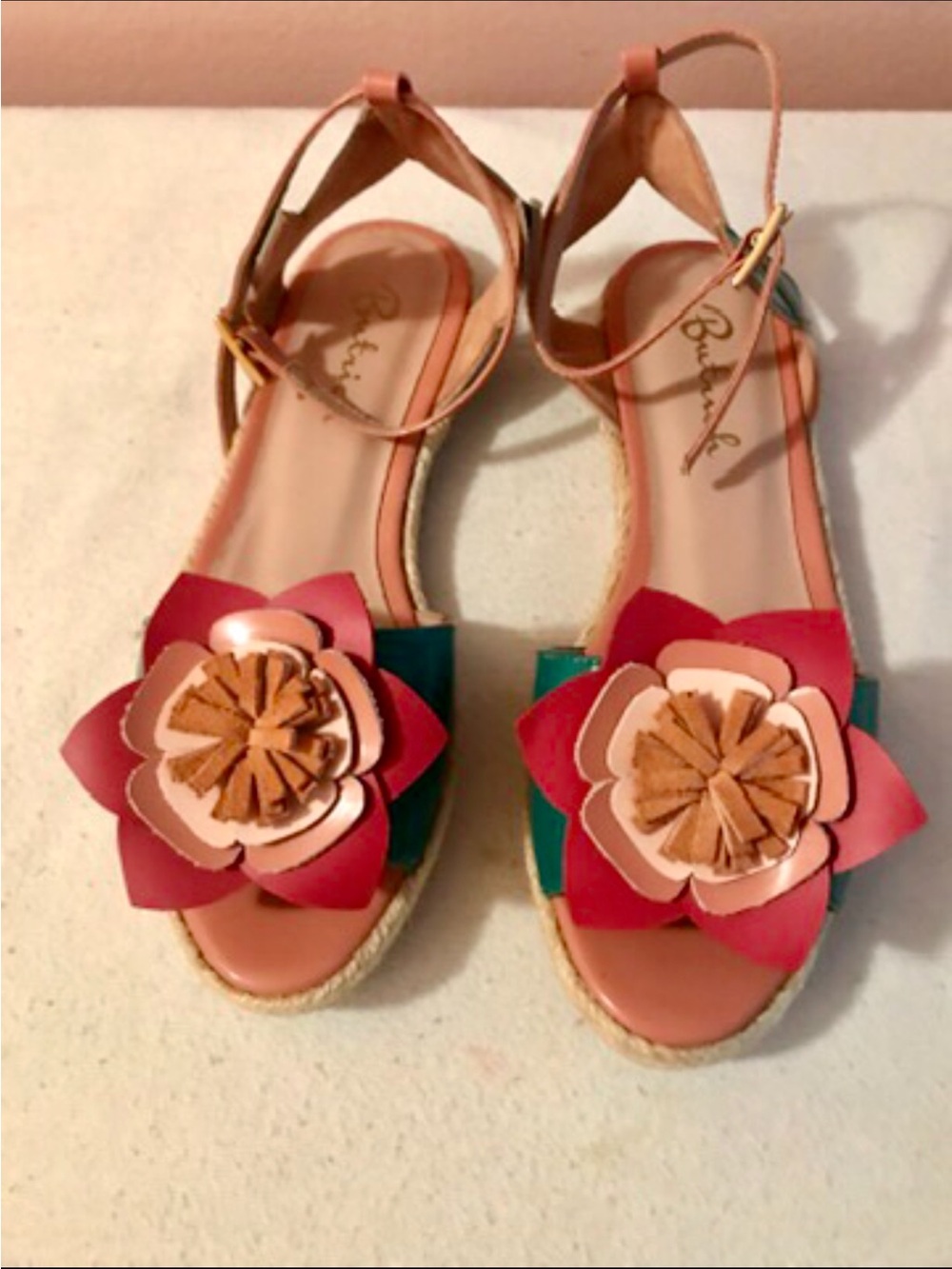 BUTRICH ,Women’s Green and Pink Floral Ankle-Strap Sandals NEW , (No Tag) - Picture 3 of 4